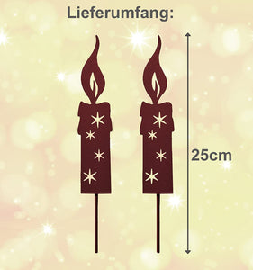 2 Stück Gartenstecker Kerze 25cm / Roststecker Weihnachten Advent wetterfest Gartendeko Outdoor
