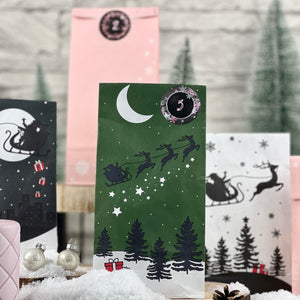 Adventskalender zum Befüllen / rosa Weihnachtskalender zum selber Basteln mit großen Tüten Kraftpapier