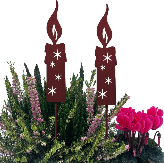 2 Stück Gartenstecker Kerze 25cm / Roststecker Weihnachten Advent wetterfest Gartendeko Outdoor